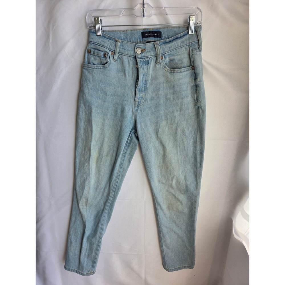 Aeropostale Mom Jean Jeans Womens Light Blue Light Wash Relaxed High Tapered